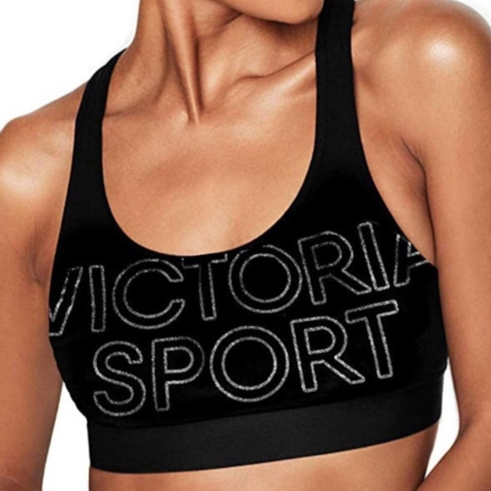 VICTORIA'S SECRET Sport ☆ The Player Black Sports Bra ☆ Glitter Logo